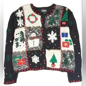 Vtg Christmas Sweater Designers Originals Studio Patchwork Embroidered EUC PM